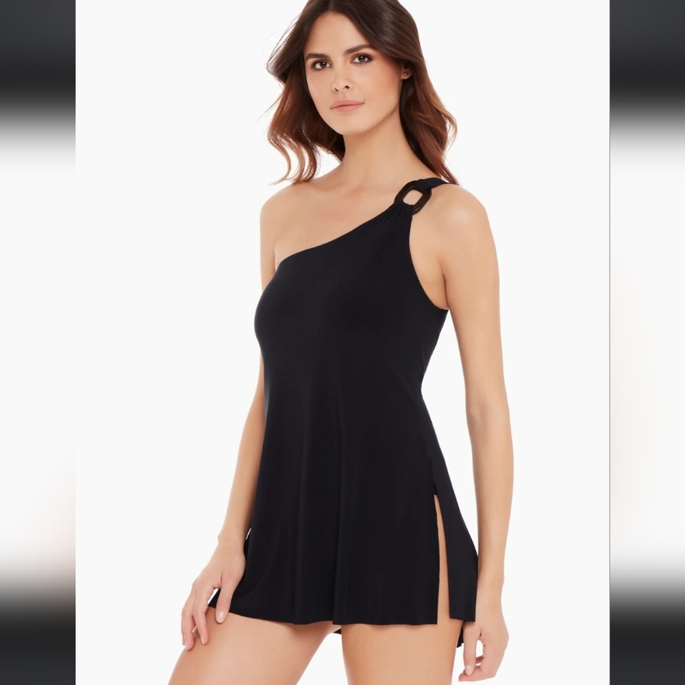 New Magicsuit Black One-Shoulder Swim  Suit dress with Ring Accent
